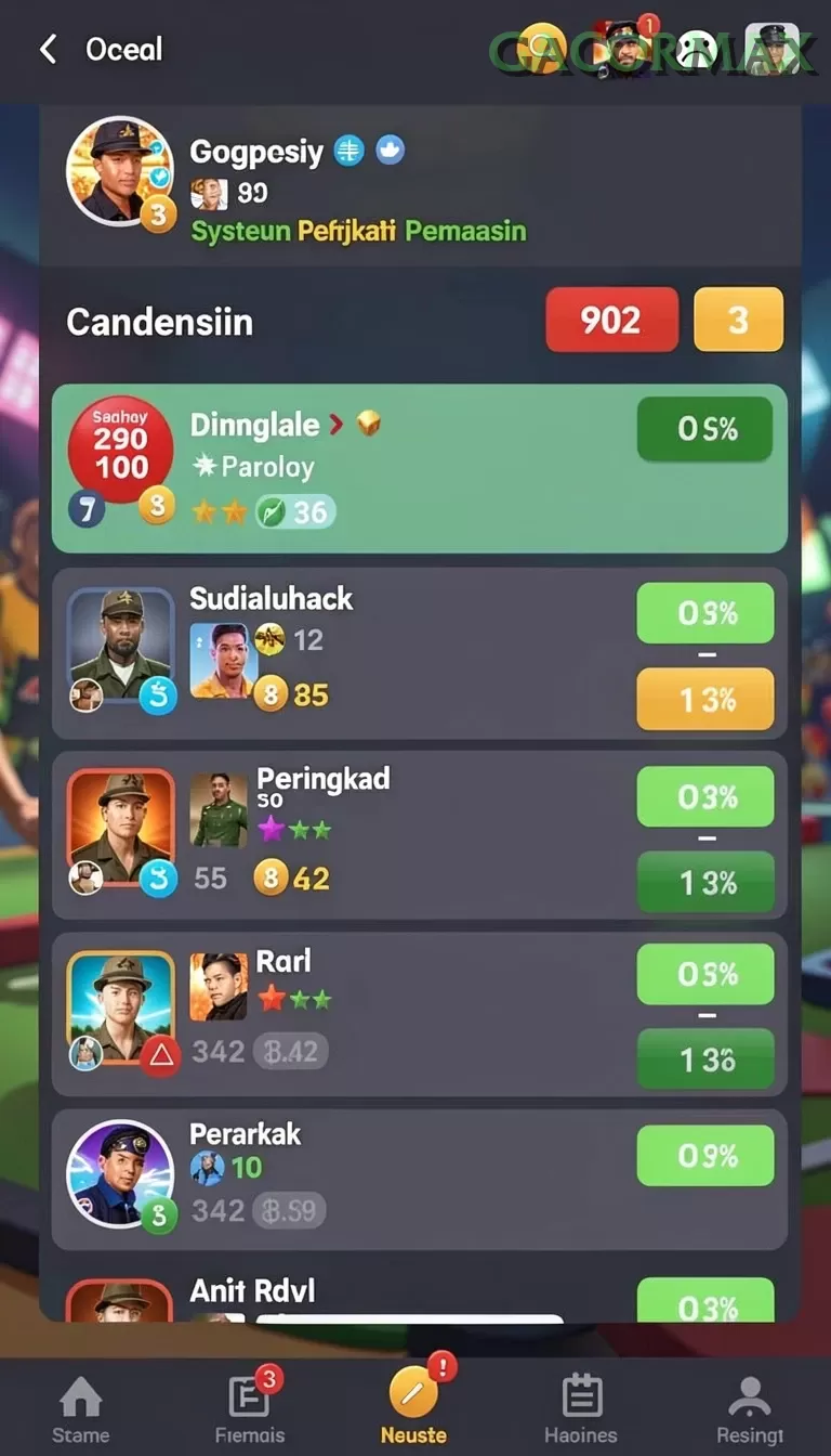 Cuplikan layar BG777 — menu navigasi